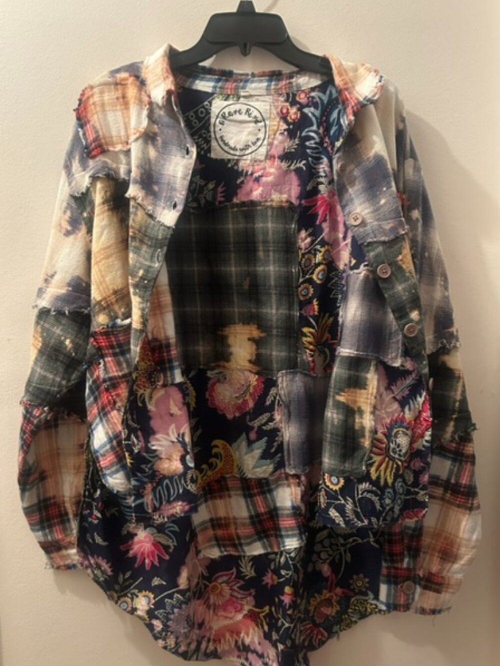 A Rare Bird Reversible RARE Plaid Multicolor Flannel Floral Hand Made Jacket NEW